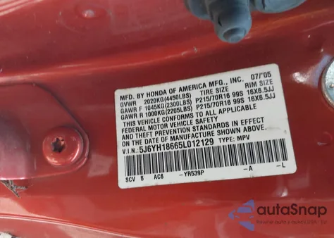 2005 Honda Element Ex from USA, damaged, VIN 5J6YH18665L012129